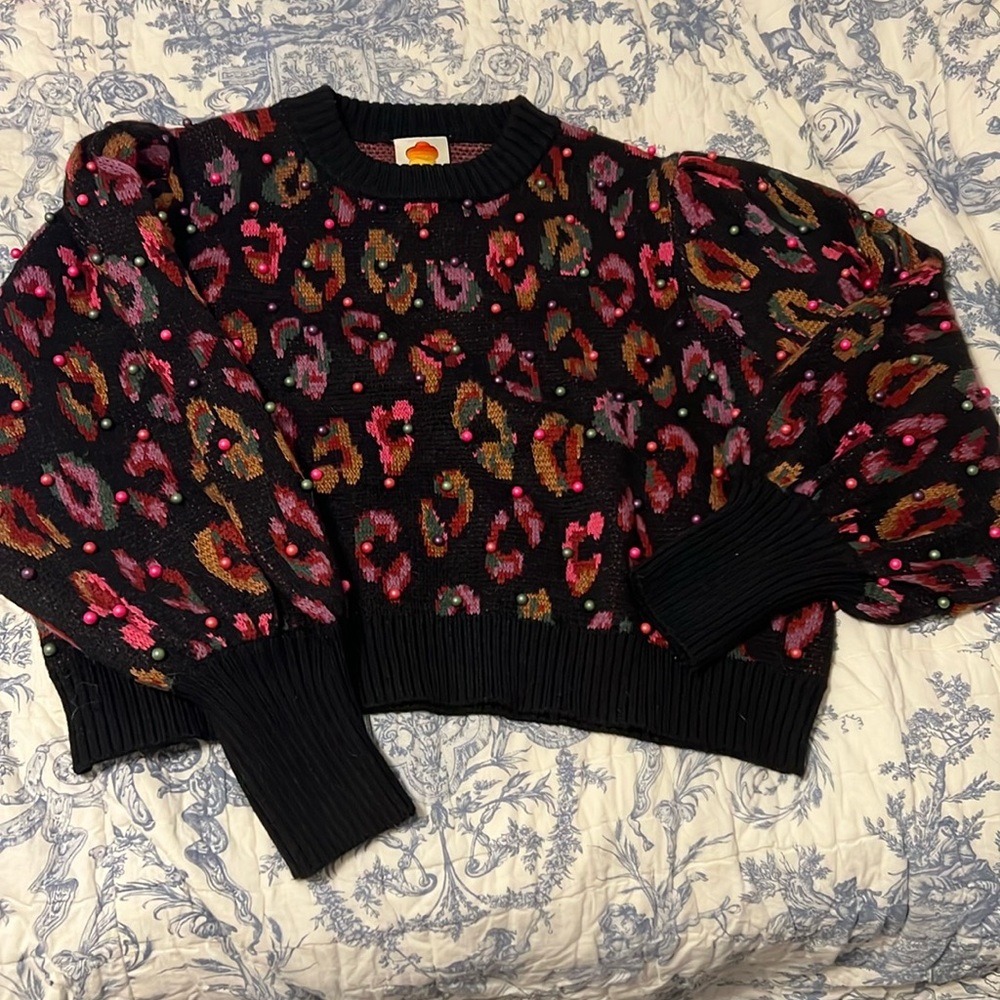 Farm Rio cheetah beaded sweater